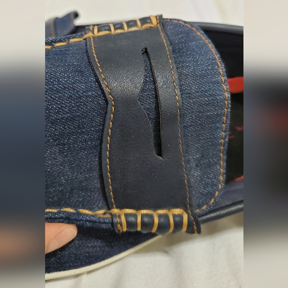 LEVI'S men's comfort Penny loafer slip on shoes SIZE 12 denim blue leather tan - Picture 12 of 12